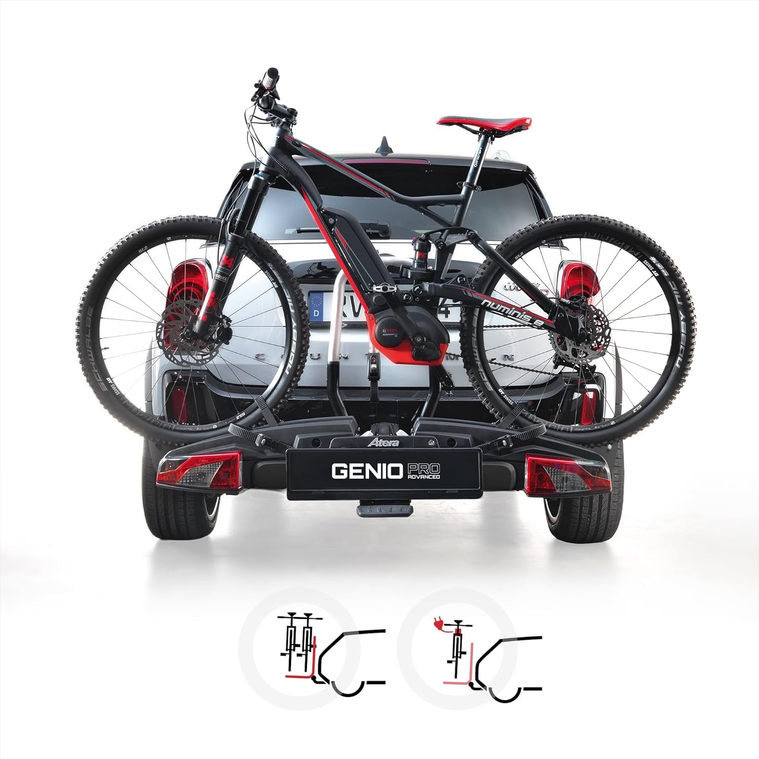 Atera 022780 Genio Pro Advanced Portabici pieghevole con luci posteriori per 2 biciclette o bici elettriche