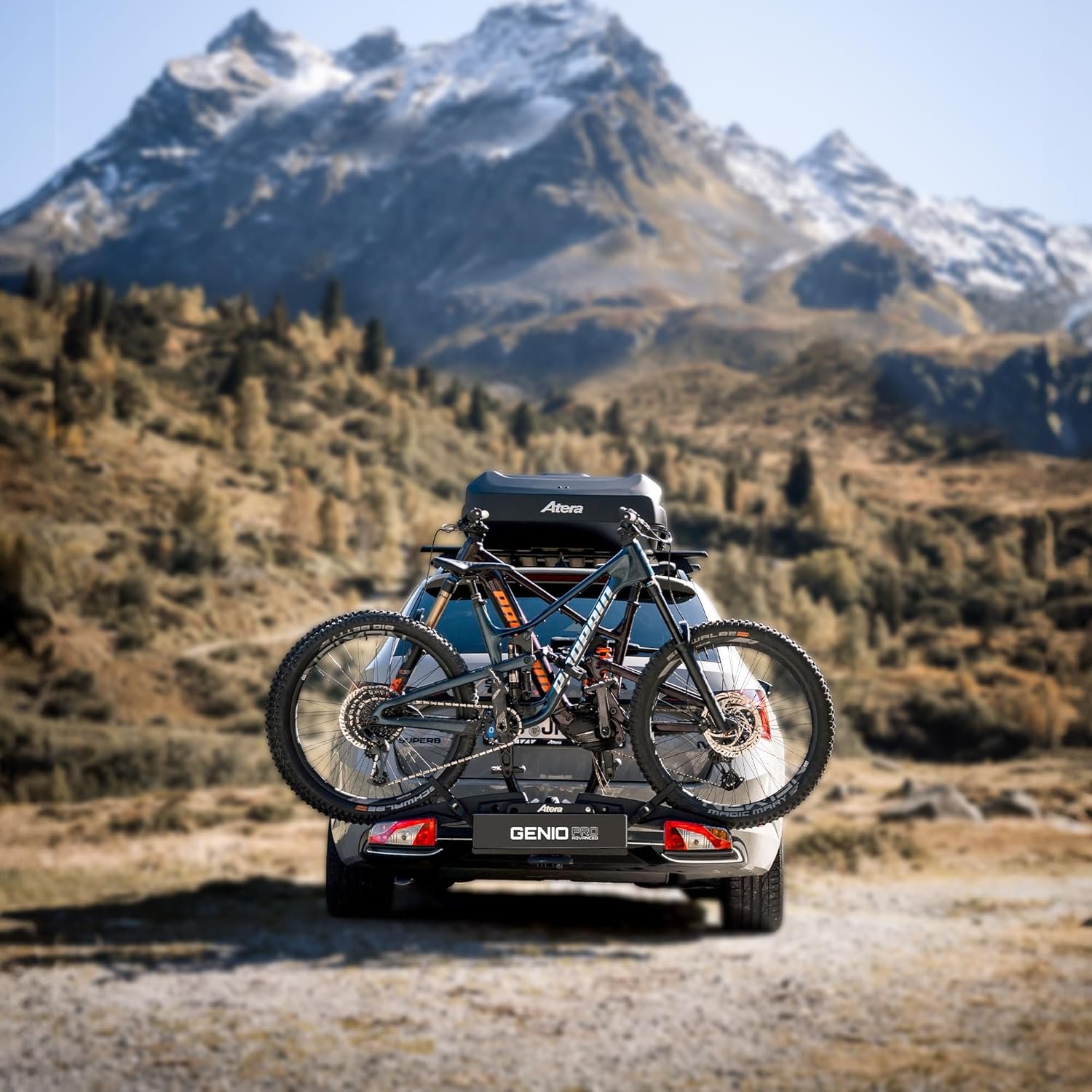 Atera 022780 Genio Pro Advanced Portabici pieghevole con luci posteriori per 2 biciclette o bici elettriche